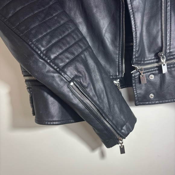 Zara Vegan Leather Moto Biker Jacket Black - Picture 6 of 7